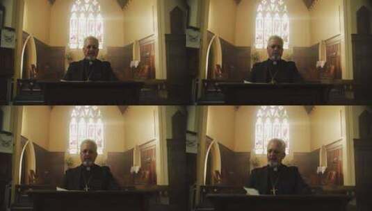 教堂里的牧师特写高清在线视频素材下载