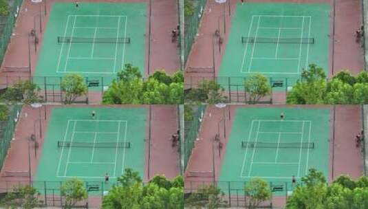 航拍城市网球场上运动健身的中年人高清在线视频素材下载