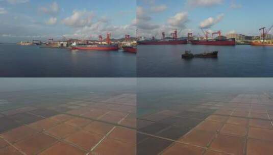 海面航拍养殖场鱼船渔船高清在线视频素材下载