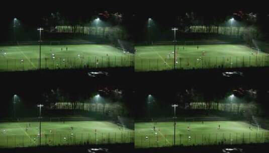 夜晚足球比赛训练航拍高清在线视频素材下载