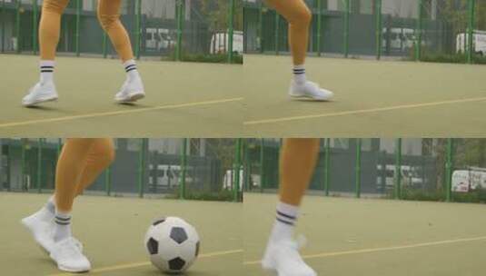 足球场上踢球的人的特写镜头高清在线视频素材下载