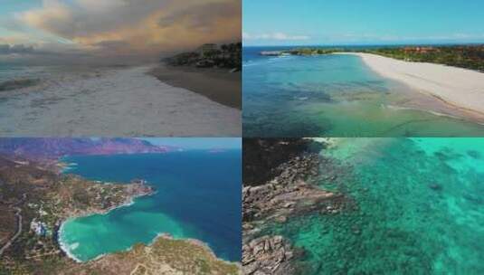 海南岛海边沙滩椰树蓝天大海风景航拍高清在线视频素材下载