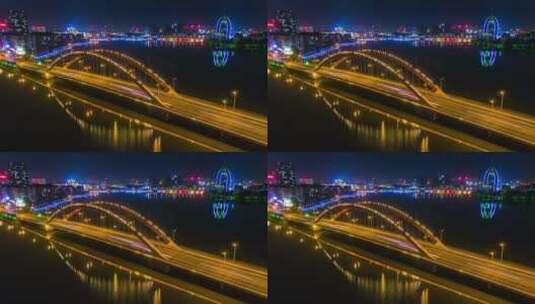 航拍鄂州城市路口夜景全景高清在线视频素材下载