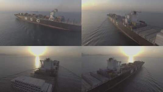 航拍轮船进港高清在线视频素材下载