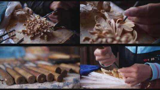 大理沙溪古镇剑川木雕技艺雕刻过程高清在线视频素材下载