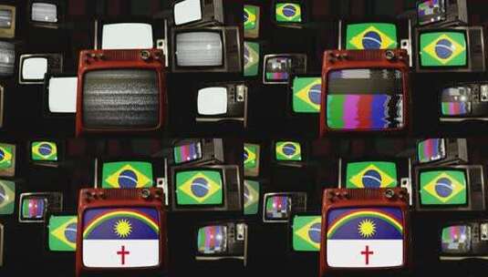 复古电视上巴西国旗。高清在线视频素材下载