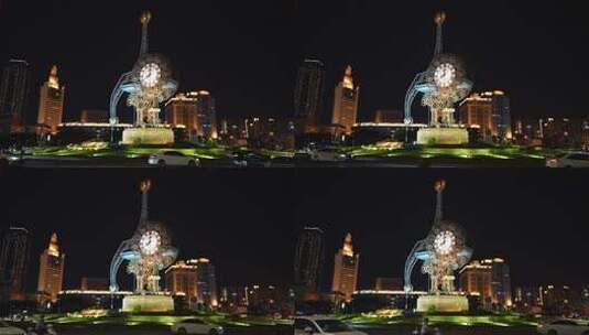 天津夜景世纪钟和车流经过1080p高清在线视频素材下载