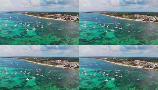 多米尼加共和国的船只和游艇，蓬塔卡纳的巴瓦罗度假村，加勒比海，无人机asc高清在线视频素材下载