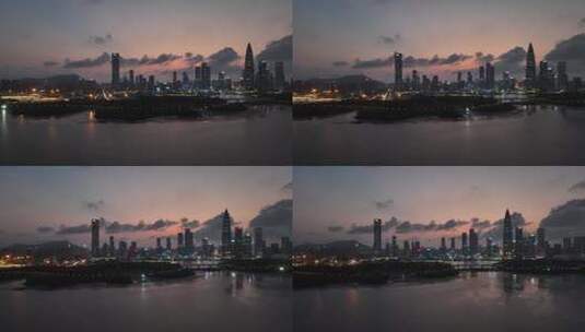 深圳南山区深圳湾夜景航拍高清在线视频素材下载