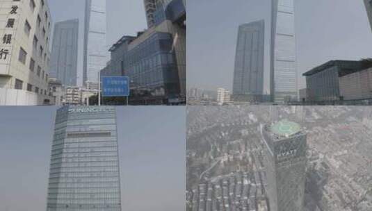 街道一镜到底航拍镇江苏宁大厦高清在线视频素材下载