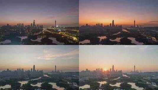 【4K】广州塔珠江新城日出延时高清在线视频素材下载