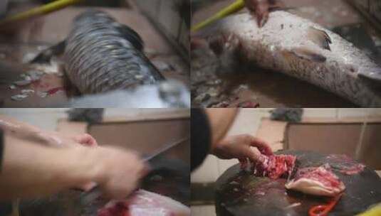 高清杀鱼砍鱼肉镜头高清在线视频素材下载