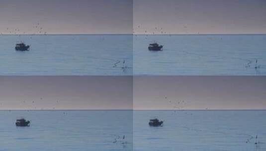 早上海上的渔船高清在线视频素材下载