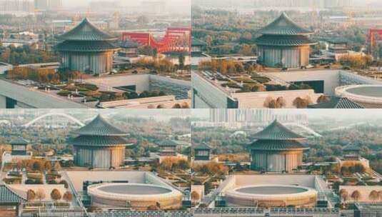 航拍夕阳中国大运河博物馆长焦大运塔素材高清在线视频素材下载