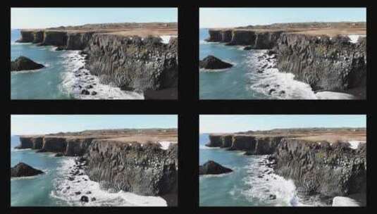 冰岛海蚀柱群的岩石与海岸线高清在线视频素材下载