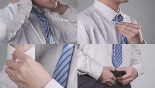 男人穿西装打领带穿正装整理着装扣腰带高清在线视频素材下载