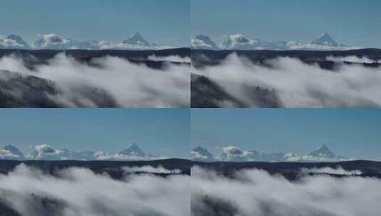 航拍川西高原云海之上的雪山群峰高清在线视频素材下载