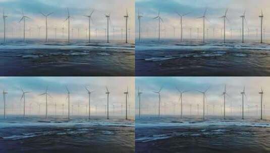海上风力发电 清洁能源 新能源 风车高清在线视频素材下载