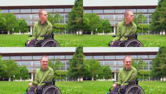 大学校园里的脑瘫残疾人高清在线视频素材下载