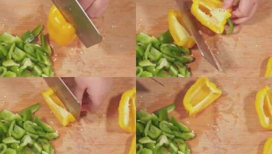 彩椒彩椒水果椒甜椒柿子椒切块蔬菜切菜高清在线视频素材下载