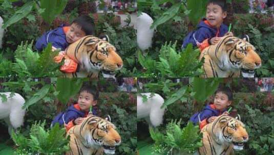 小朋友在碧峰峡野生动物园游玩拍照高清在线视频素材下载