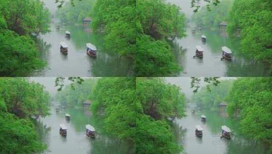 江南西湖浴鹄湾春天春雨手划船高清在线视频素材下载