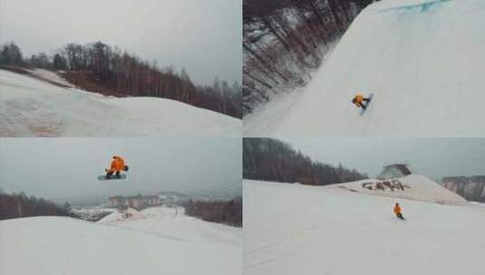 航拍运动员自由式滑雪高清在线视频素材下载