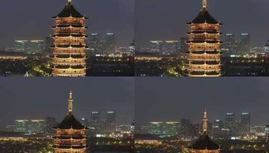 苏州姑苏古城历史文化地标夜景（航拍运镜）高清在线视频素材下载