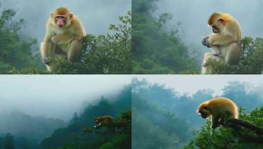 【合集】树林野生金丝猴 特写素材高清在线视频素材下载