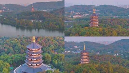 唯美杭州西湖雷峰塔景区大自然风光群山航拍高清在线视频素材下载