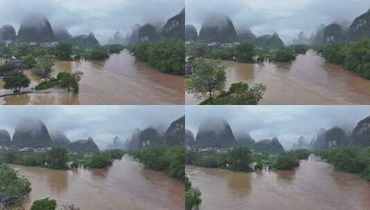 桂林夏季暴雨洪水航拍高清在线视频素材下载