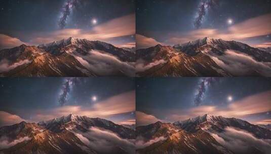 雪山星空壮丽全景高清在线视频素材下载