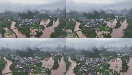 桂林夏季暴雨洪水航拍高清在线视频素材下载