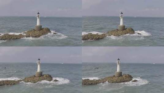 青岛航拍大海灯塔天空海岸高清在线视频素材下载