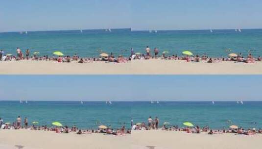 夏季游客们在海滩上玩耍高清在线视频素材下载