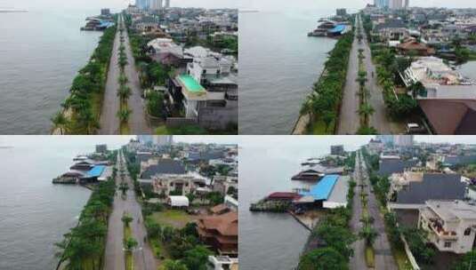 无人机拍摄的海边道路高清在线视频素材下载