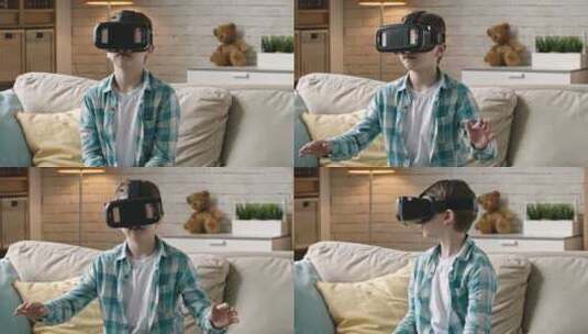 男孩戴着VR眼镜感受高清在线视频素材下载