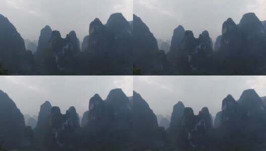 航拍广西桂林奇山迷雾高清在线视频素材下载