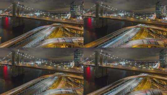 夜晚城市桥梁上穿梭的车流高清在线视频素材下载
