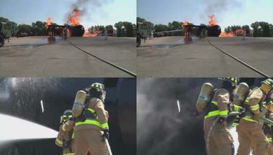 消防演习模拟飞机坠毁高清在线视频素材下载