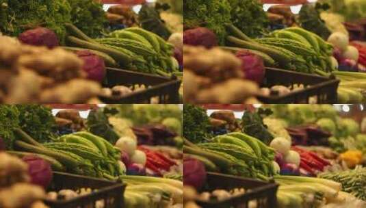 菜市场贩卖各种蔬菜高清在线视频素材下载