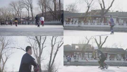 北京什刹海-冰上曲棍球高清在线视频素材下载