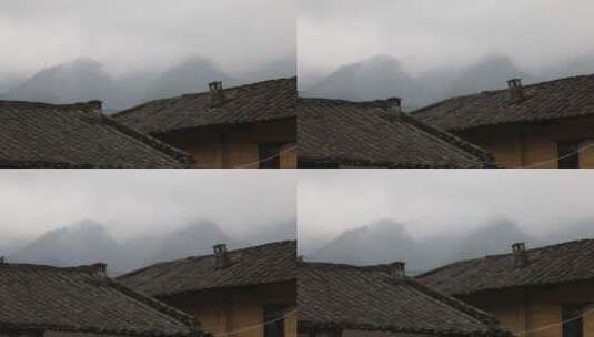 中式建筑屋顶青瓦雾气弥漫高清在线视频素材下载