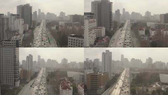 冬日上海延安西路高架高清在线视频素材下载