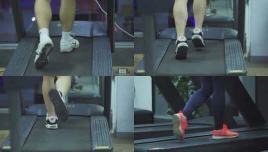跑步机健身房跑步健身腿部特写高清在线视频素材下载