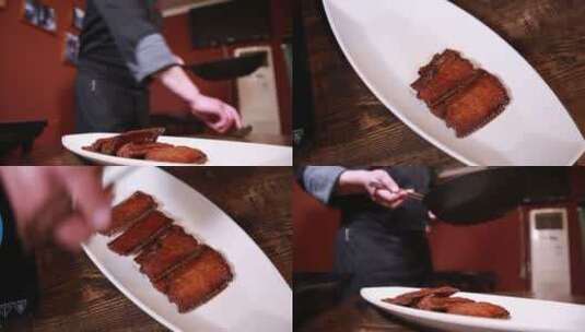 【镜头合集】厨师制作红烧带鱼高清在线视频素材下载