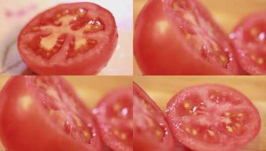 【镜头合集】特写切开的番茄西红柿高清在线视频素材下载