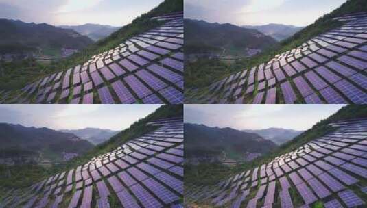 航拍山坡光伏太阳能发电场高清在线视频素材下载