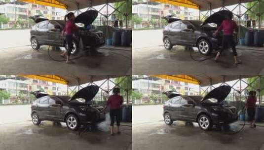 洗车 洗车工 汽车 汽车美容高清在线视频素材下载