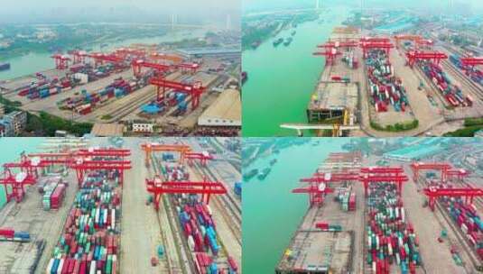 4k航拍广西贵港货运码头高清在线视频素材下载